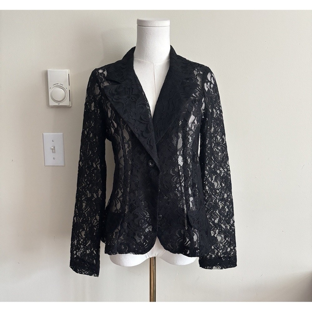 Vintage Fredericks of Hollywood 12 Large Blazer Jacket Sheer Black Lace Gothic